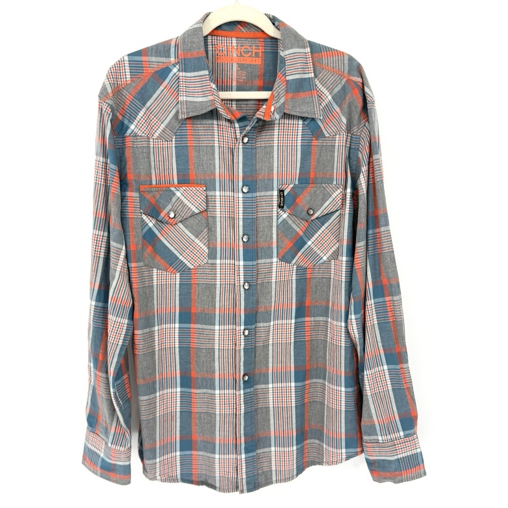 Cinch Shirt Men's L Plaid Western Pearl Snap-Up Cowboy Rodeo Ranch 100% Cotton